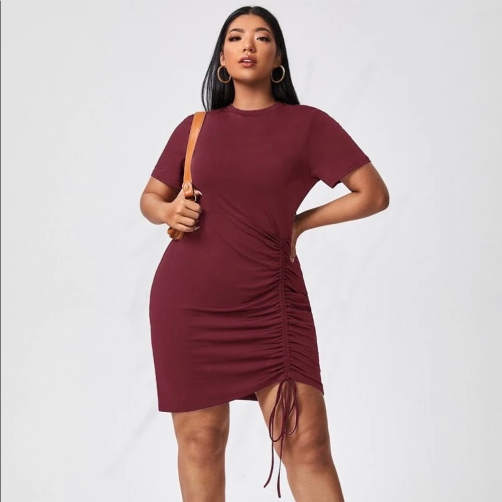 Shein Plus Size Drawstring Hem Fitted Dress OBO